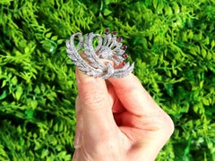 Vintage 4.65 Carat Diamond and 0.24 Carat Ruby Platinum Floral Brooch Circa 1950