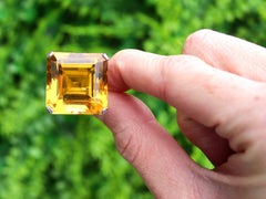 Vintage 46.63 Carat Citrine and 18k White Gold Cocktail Ring Circa 1950