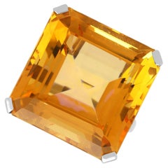 Vintage 46.63 Carat Citrine and 18k White Gold Cocktail Ring Circa 1950