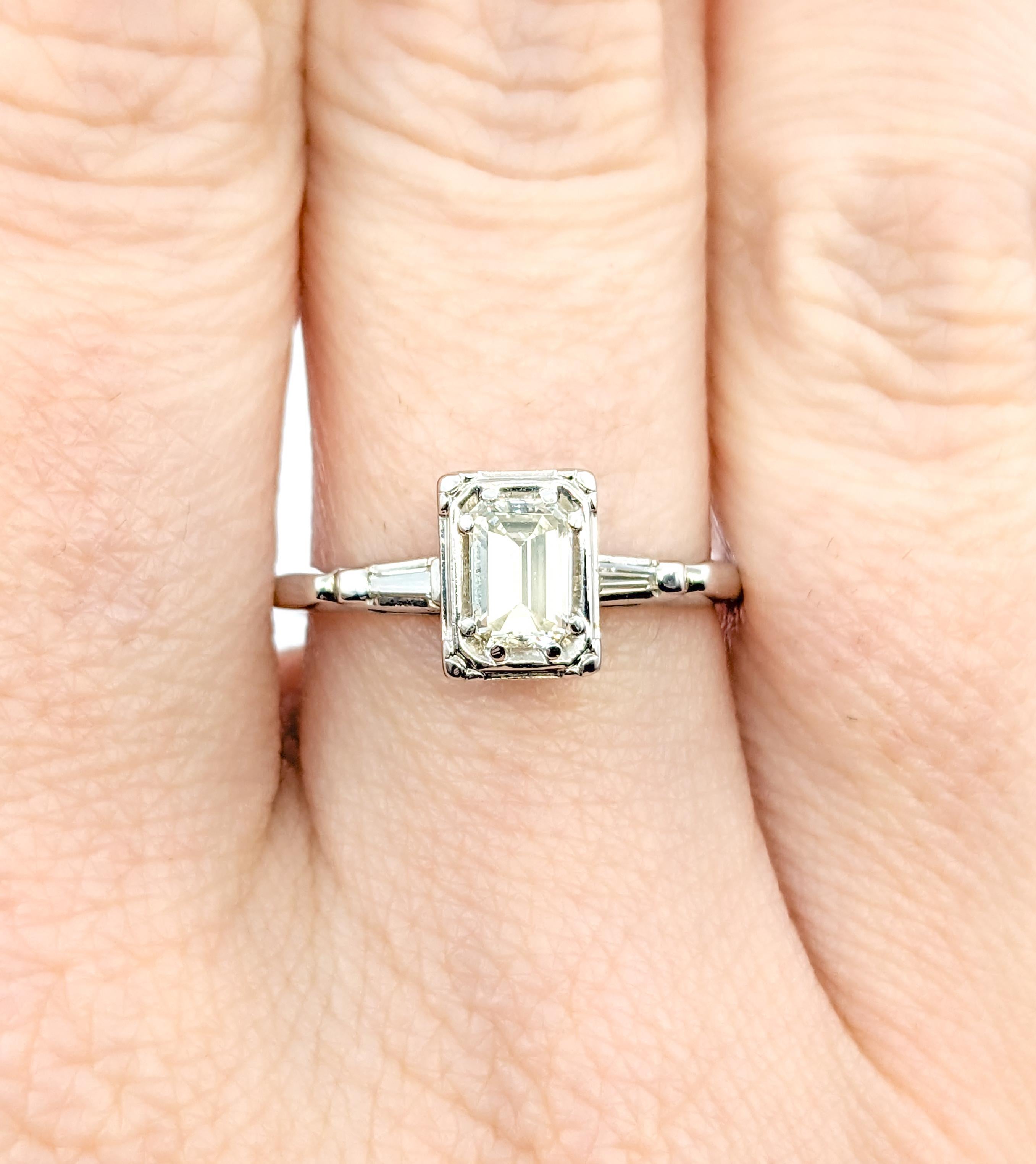 Vintage .46ct Emerald Cut Diamond Engagement Ring In White Gold For Sale 5