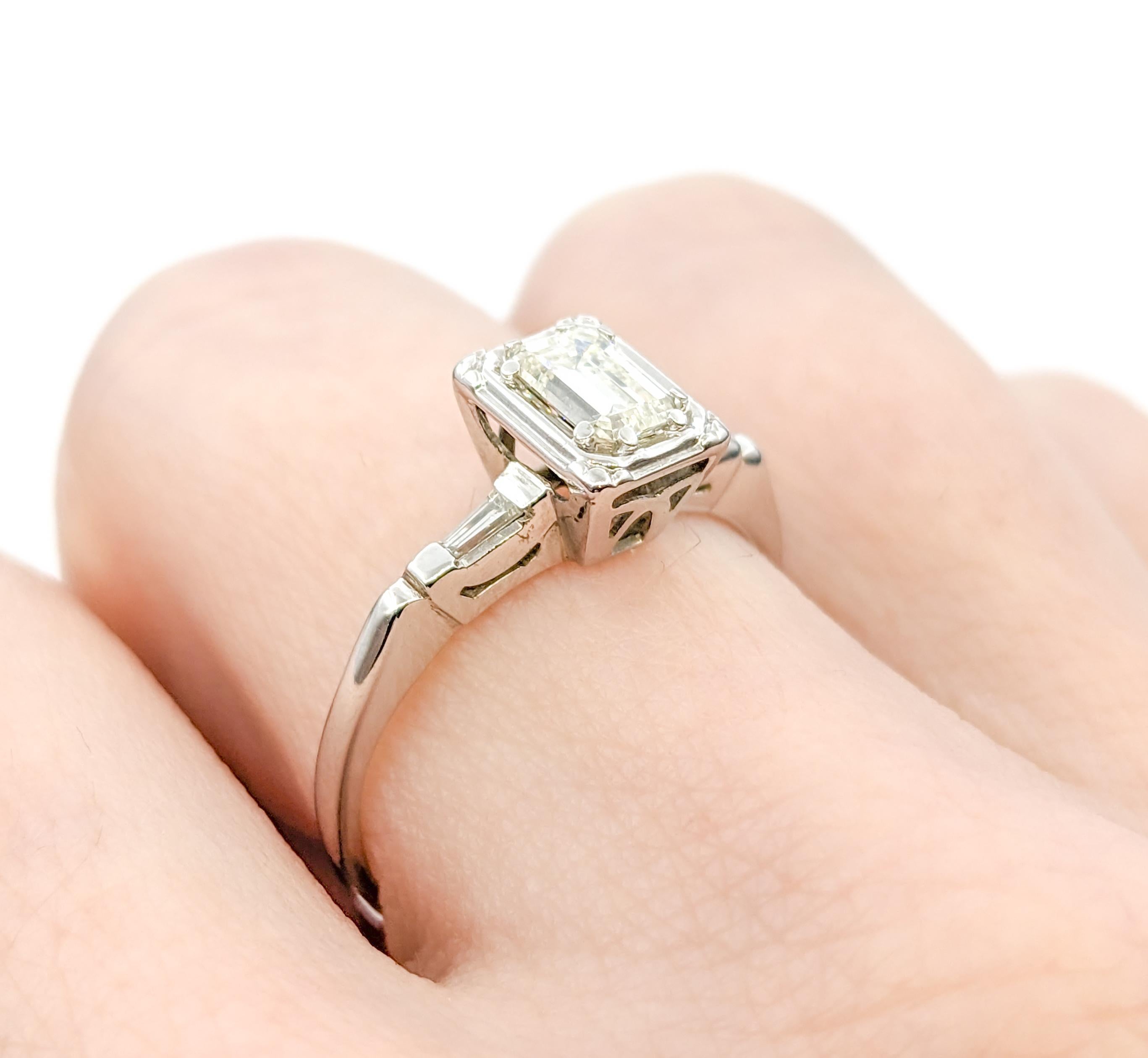 Vintage .46ct Emerald Cut Diamond Engagement Ring In White Gold For Sale 6