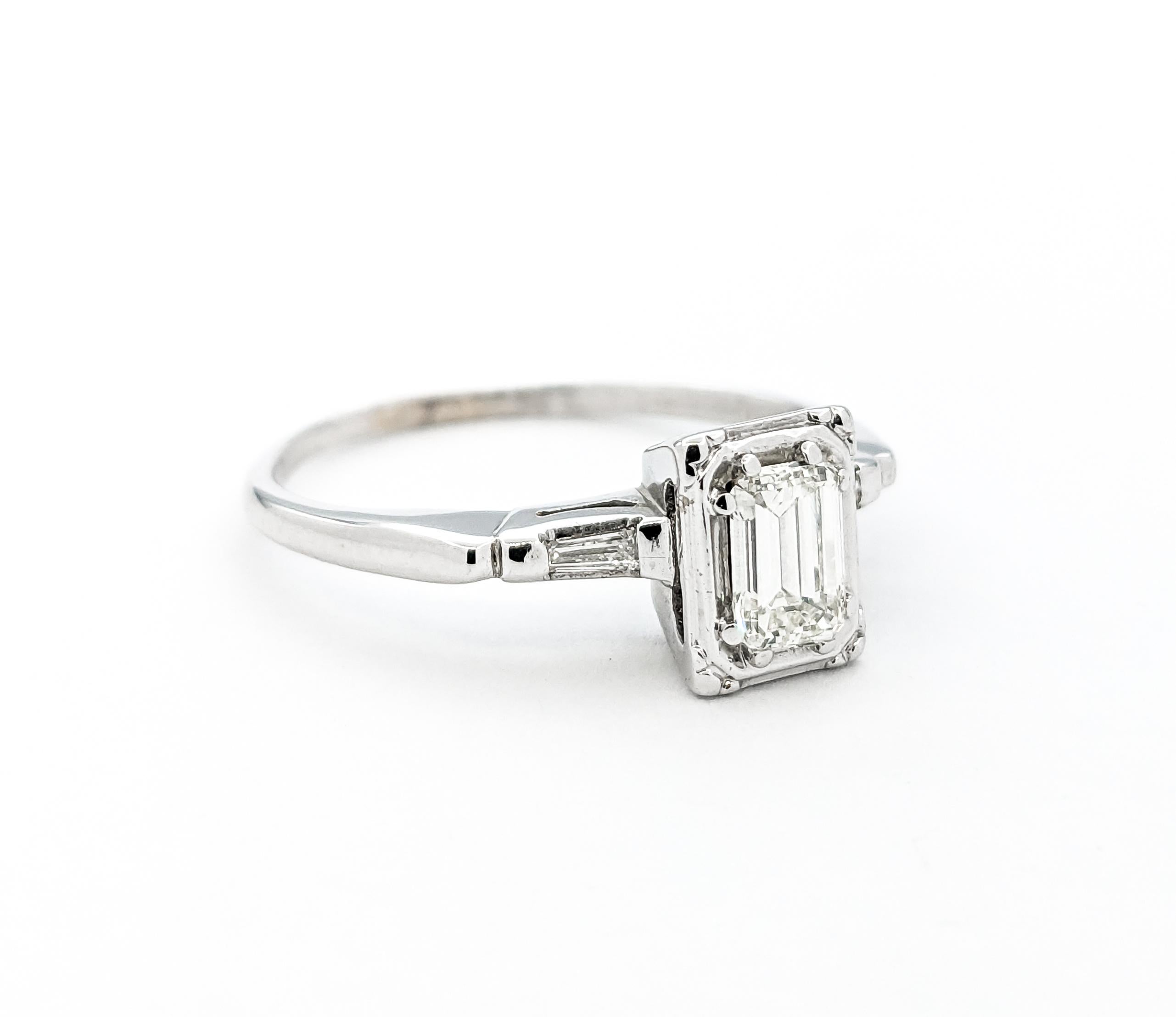 Vintage .46ct Emerald Cut Diamond Engagement Ring In White Gold In Excellent Condition For Sale In Bloomington, MN