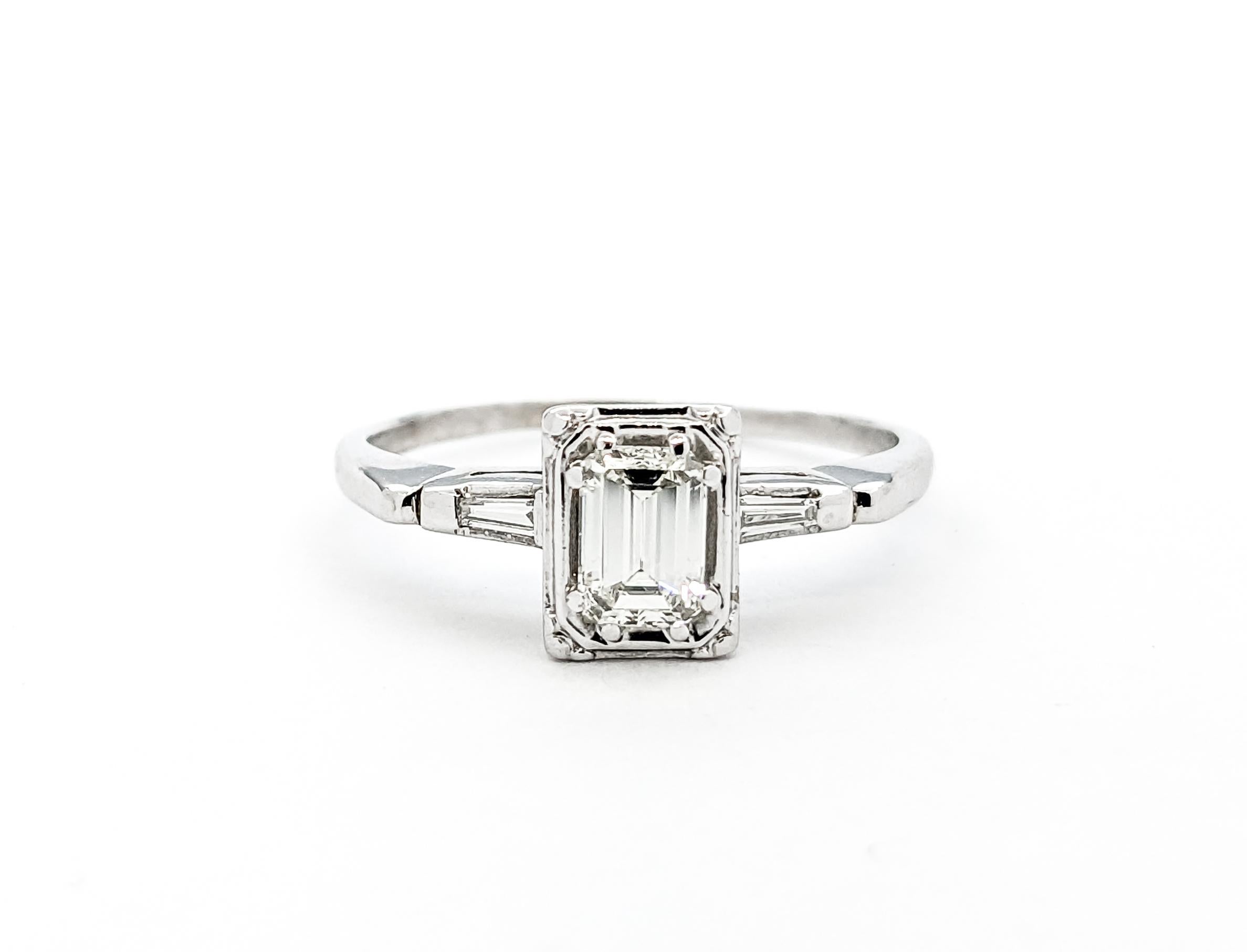 Vintage .46ct Emerald Cut Diamond Engagement Ring In White Gold For Sale 3