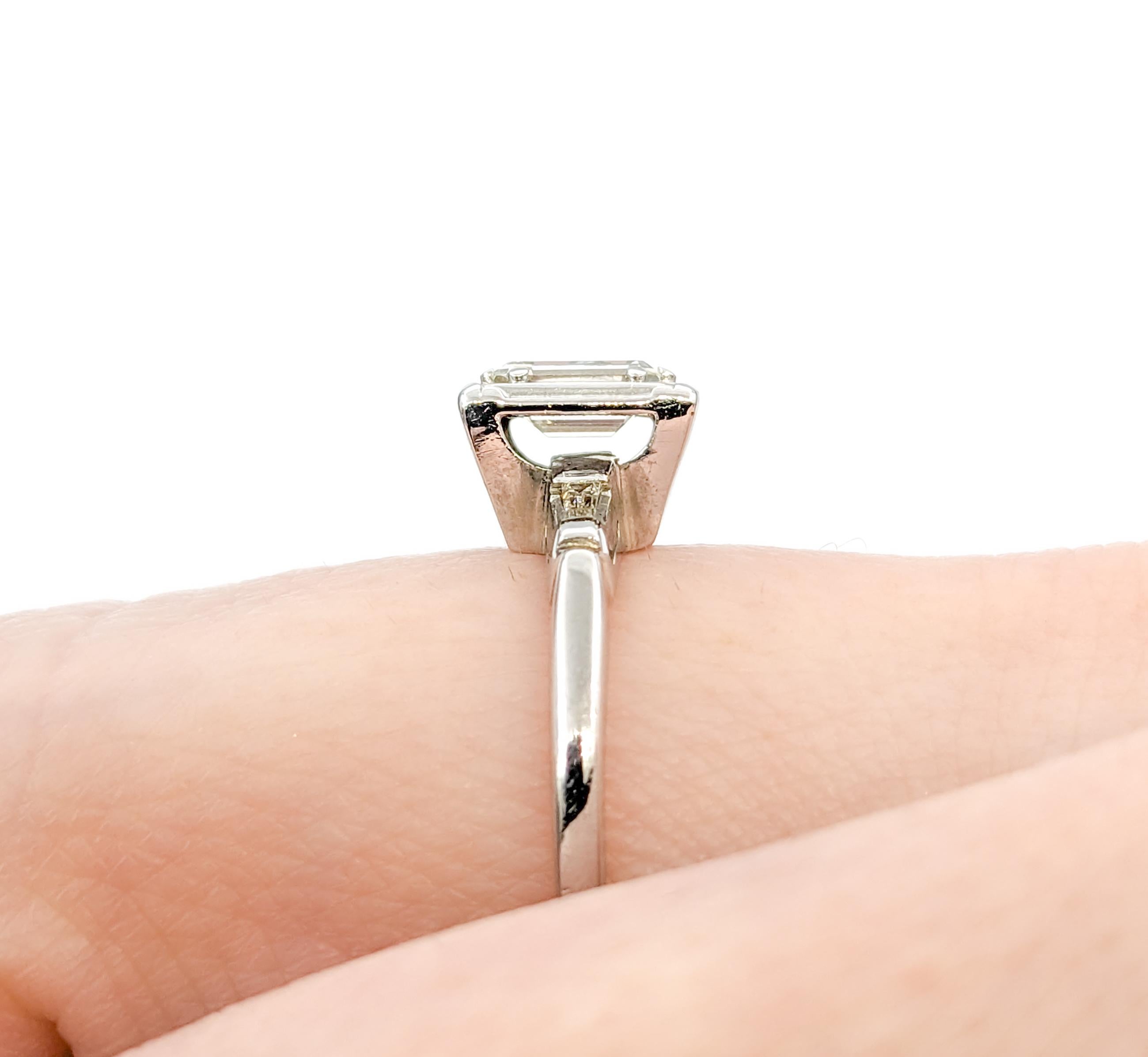 Vintage .46ct Emerald Cut Diamond Engagement Ring In White Gold For Sale 4