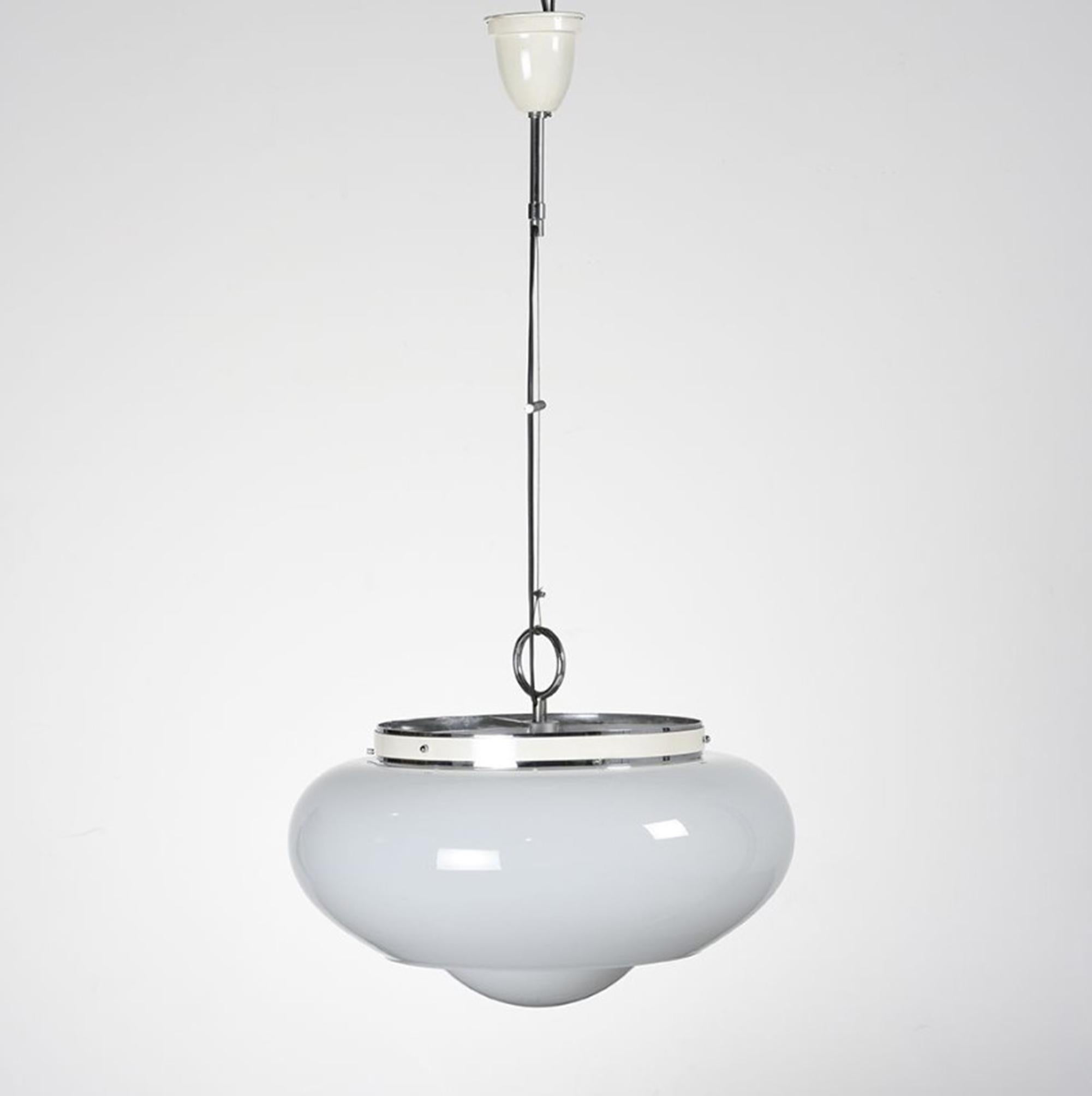 Late 20th Century Vintage Italian Murano Glass + Chrome-Plated Metal Pendant Lamp, 1970s For Sale