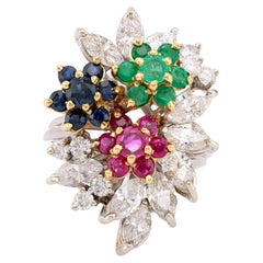 Vintage 4.7 Carat Total Weight Gemstone 14K White Gold Cocktail Ring