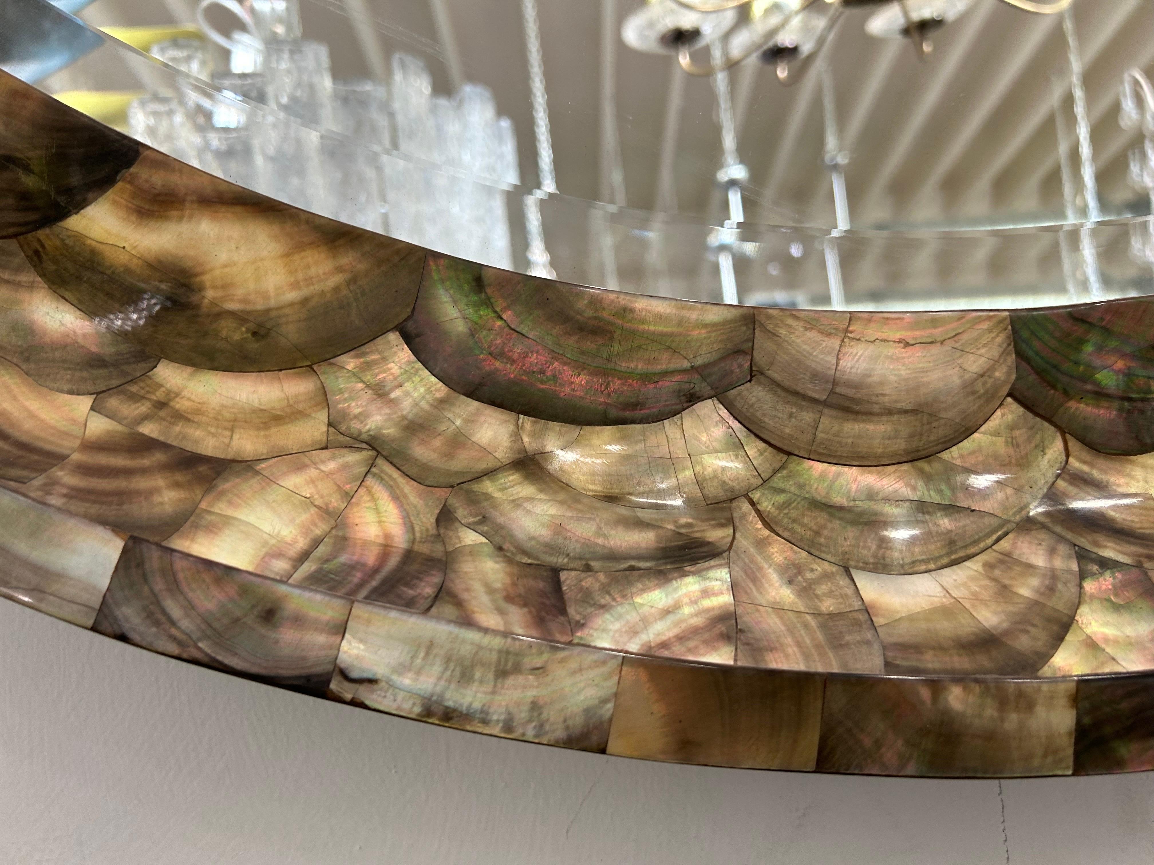 Monumental 47 Inch Round Abalone Beveled Mirror For Sale 3