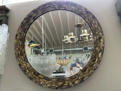 Vintage 47 Inch Round Abalone Beveled Mirror