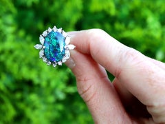 Vintage 4,70 Karat Schwarzer Opal 1,08 Karat Diamant Platin Cocktail Ring (1980)