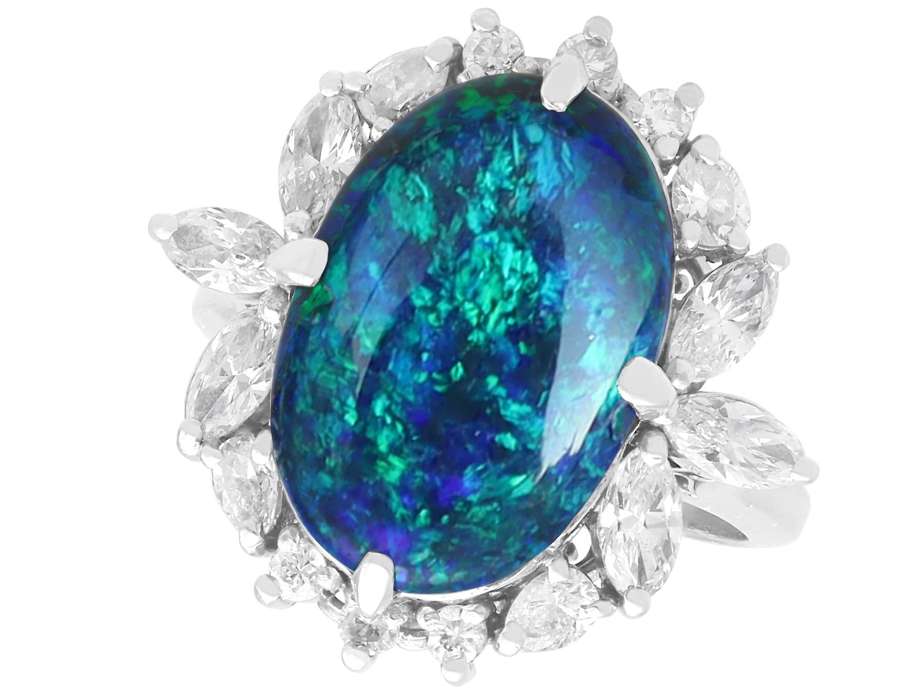 Vintage 4.70 Carat Black Opal 1.08 Carat Diamond Platinum Cocktail Ring (1980) For Sale