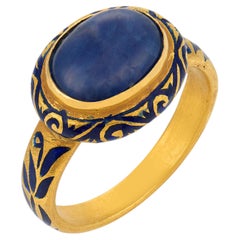Vintage 4.70 carat sapphire 22k yellow gold enamel ring