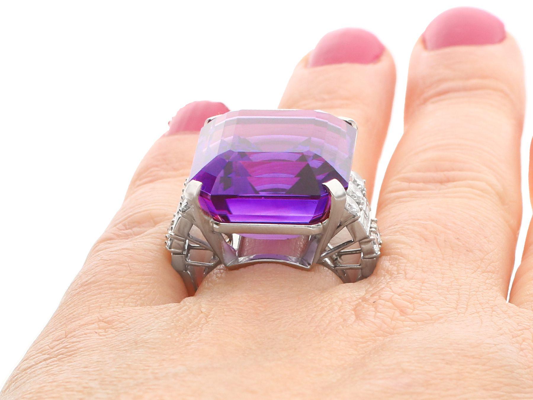 47.20ct Emerald Cut Amethyst and 2.28ct Diamond Platinum Ring Circa 1950 3