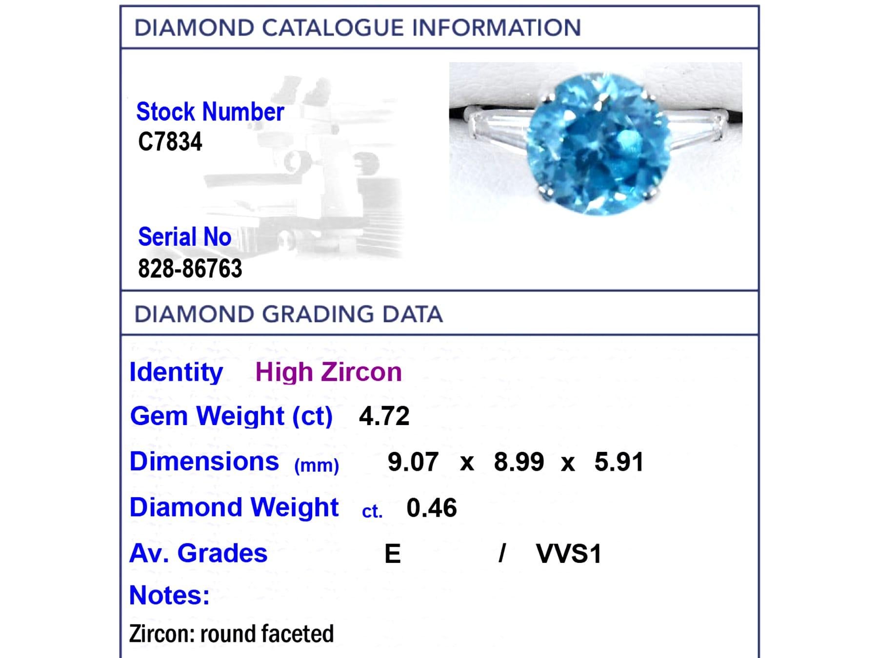 Vintage 4.72ct High Zircon and 0.46ct Diamond Platinum Dress Ring circa 1950 1