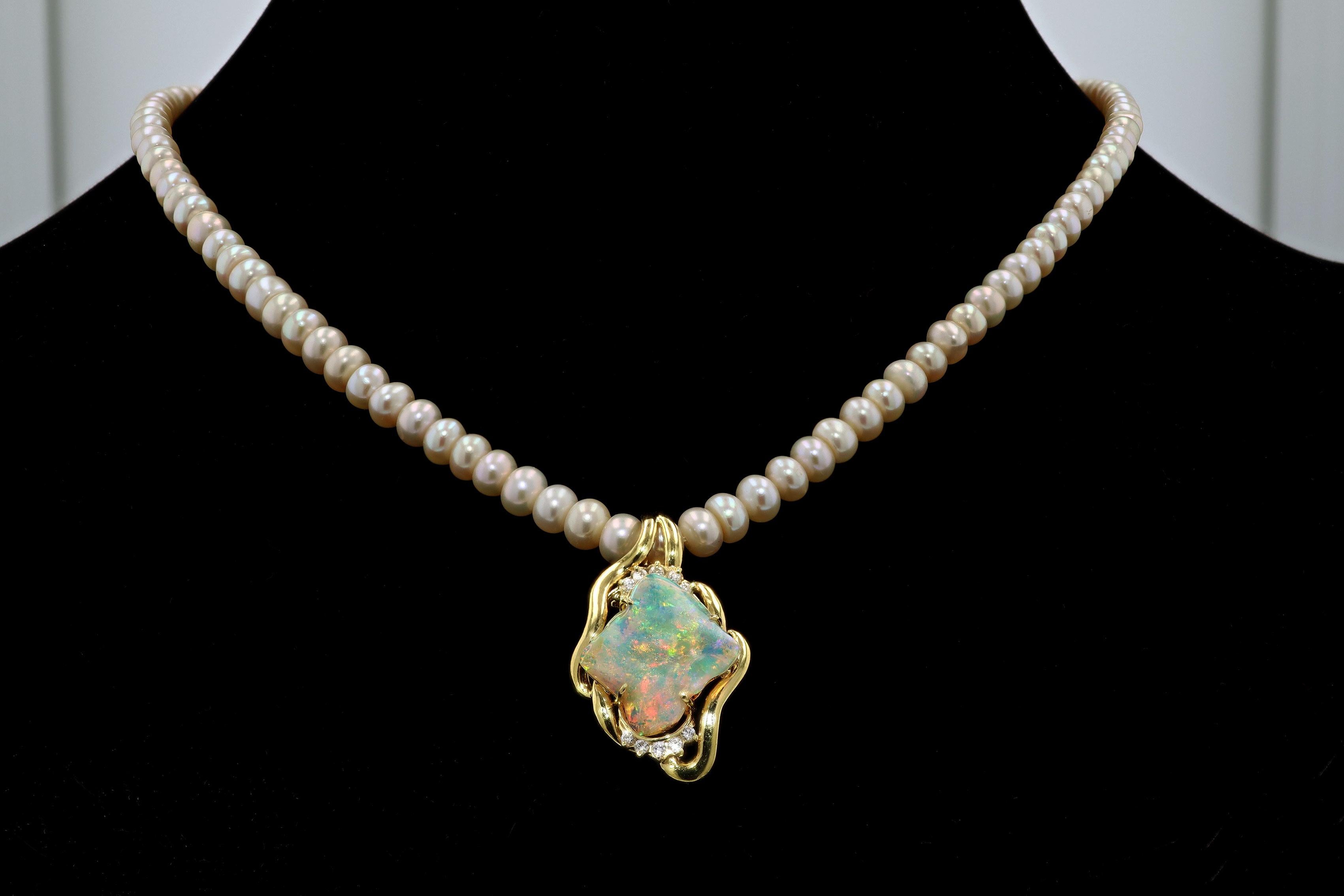 Mixed Cut Vintage 4.74 Carat Opal Pendant Necklace