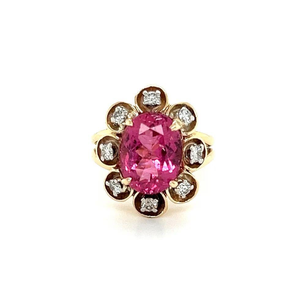 Oval Cut Vintage 4.75 Carat Oval Rubellite Tourmaline Diamond Gold Cocktail Ring For Sale