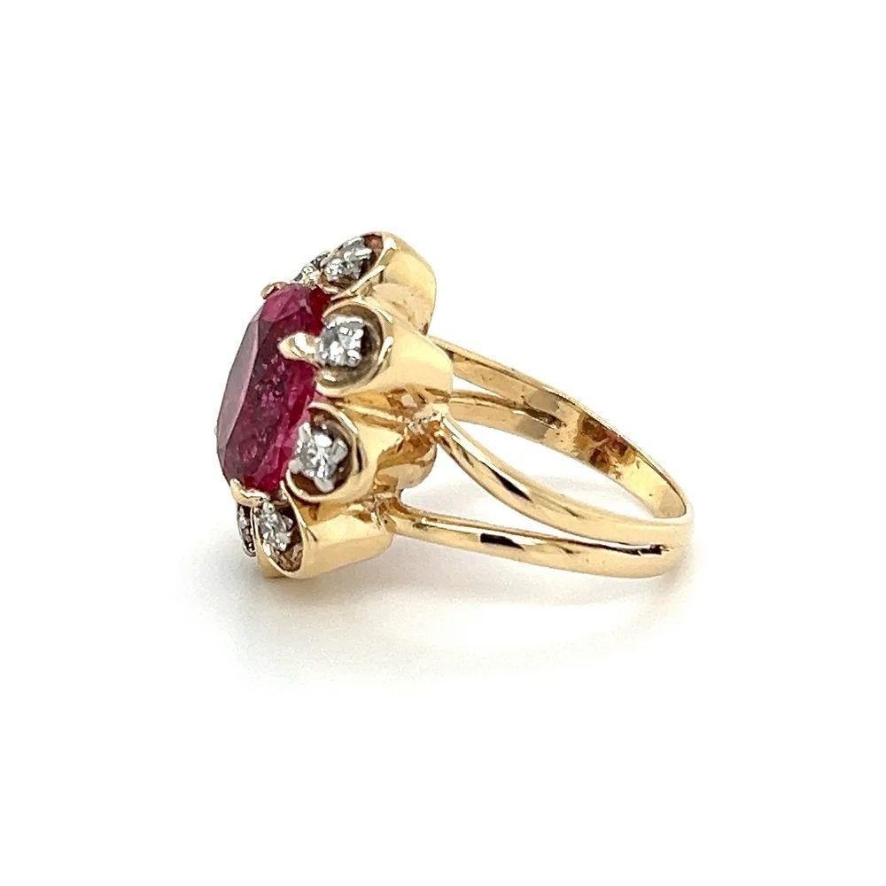 Women's Vintage 4.75 Carat Oval Rubellite Tourmaline Diamond Gold Cocktail Ring For Sale