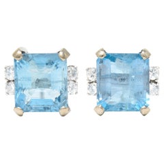 Vintage 4.75 Carats Aquamarine Diamond 18 Karat White Gold Gemstone Earrings