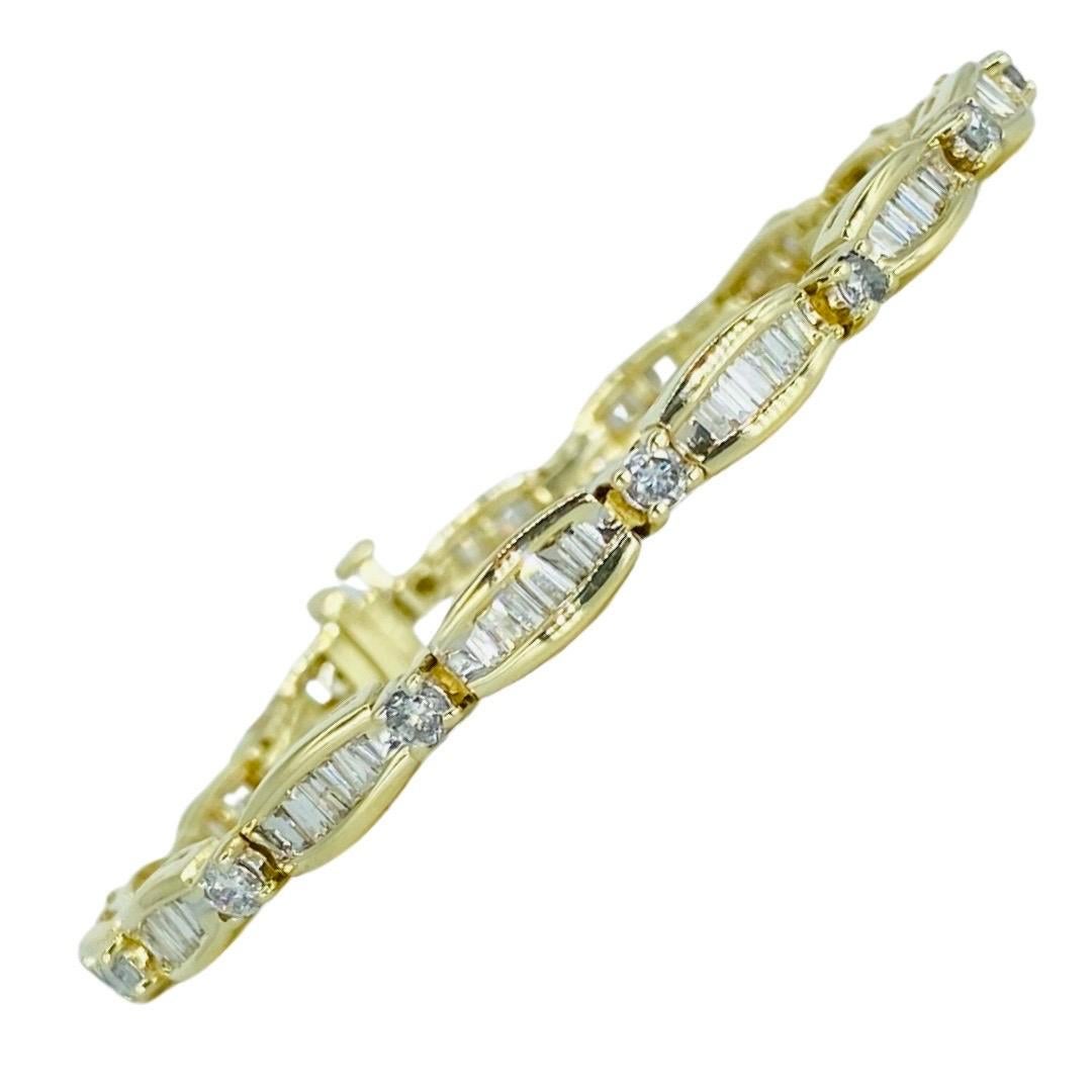 Vintage 4.75 Total Carat Weight Baguette Diamonds Two-Tone Gold Bracelet For Sale