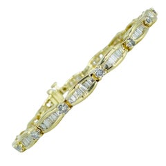 Retro 4.75 Total Carat Weight Baguette Diamonds Two-Tone Gold Bracelet