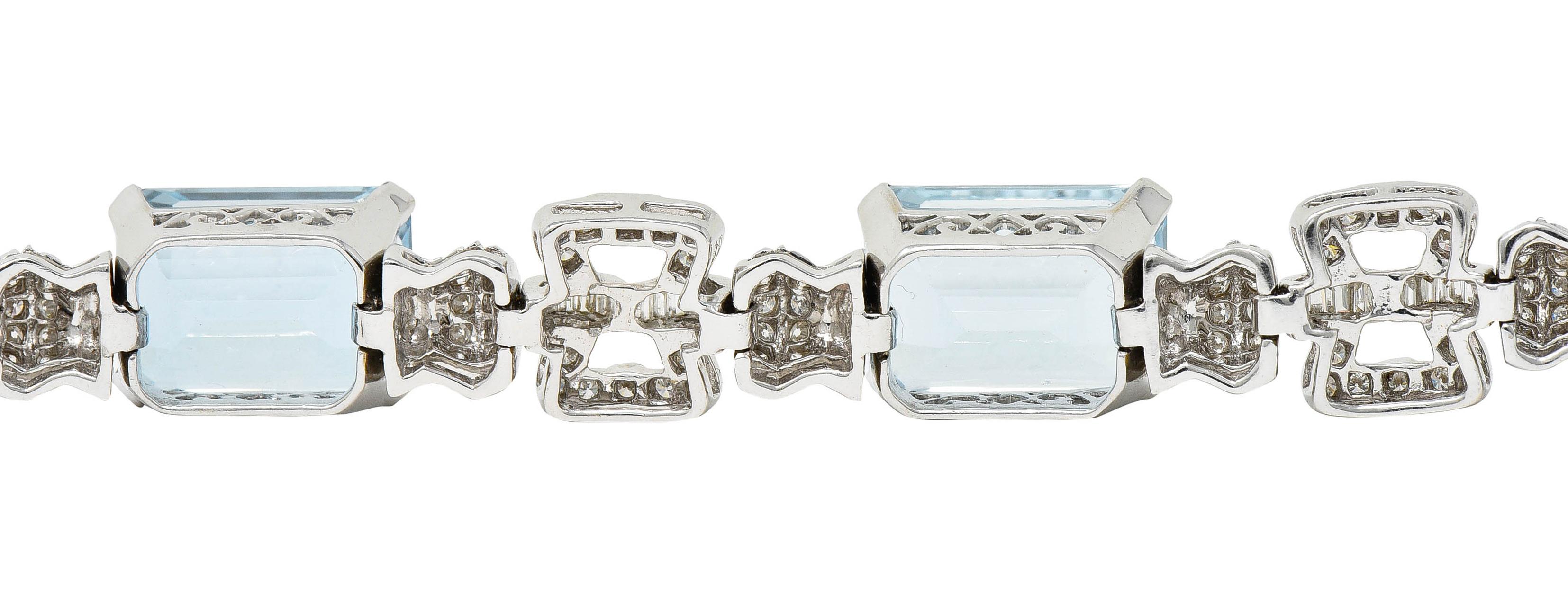 Vintage 47.50 Carats Aquamarine Diamond 18 Karat White Gold Buckle Link Bracelet 2