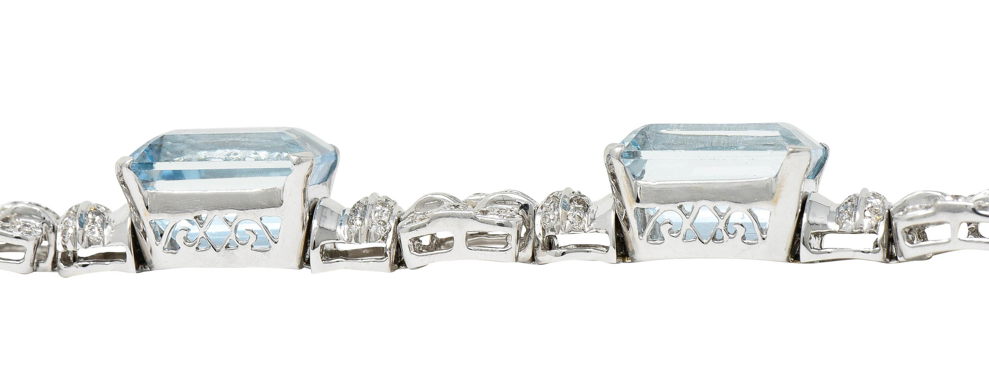 Vintage 47.50 Carats Aquamarine Diamond 18 Karat White Gold Buckle Link Bracelet 3