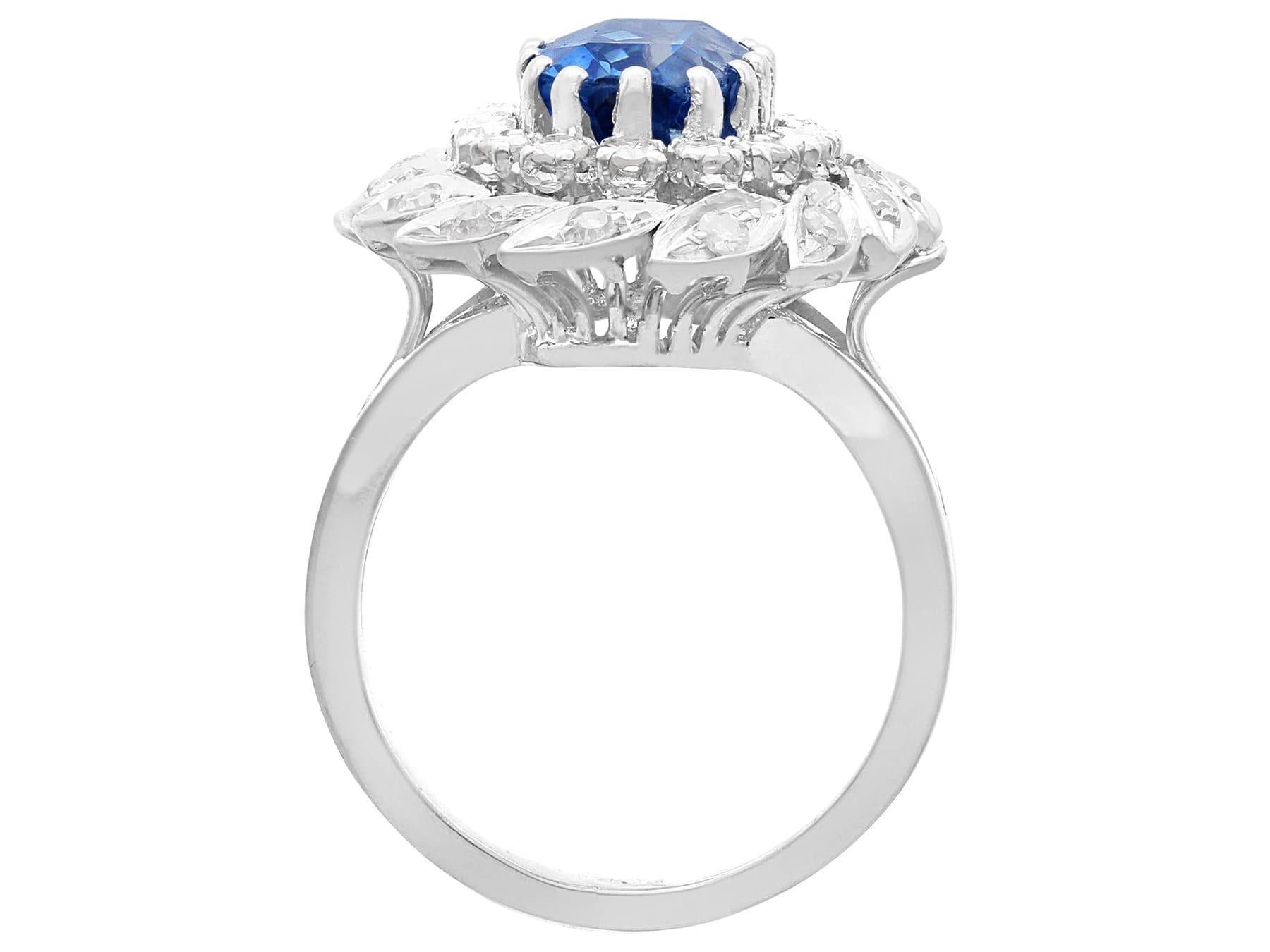 Women's or Men's Vintage 4.80 Carat Sapphire and 1 Carat Diamond White Gold Cluster Ring For Sale