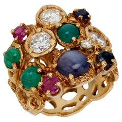 Vintage 4.80 carat total weight gemstone 14k yellow gold cocktail ring