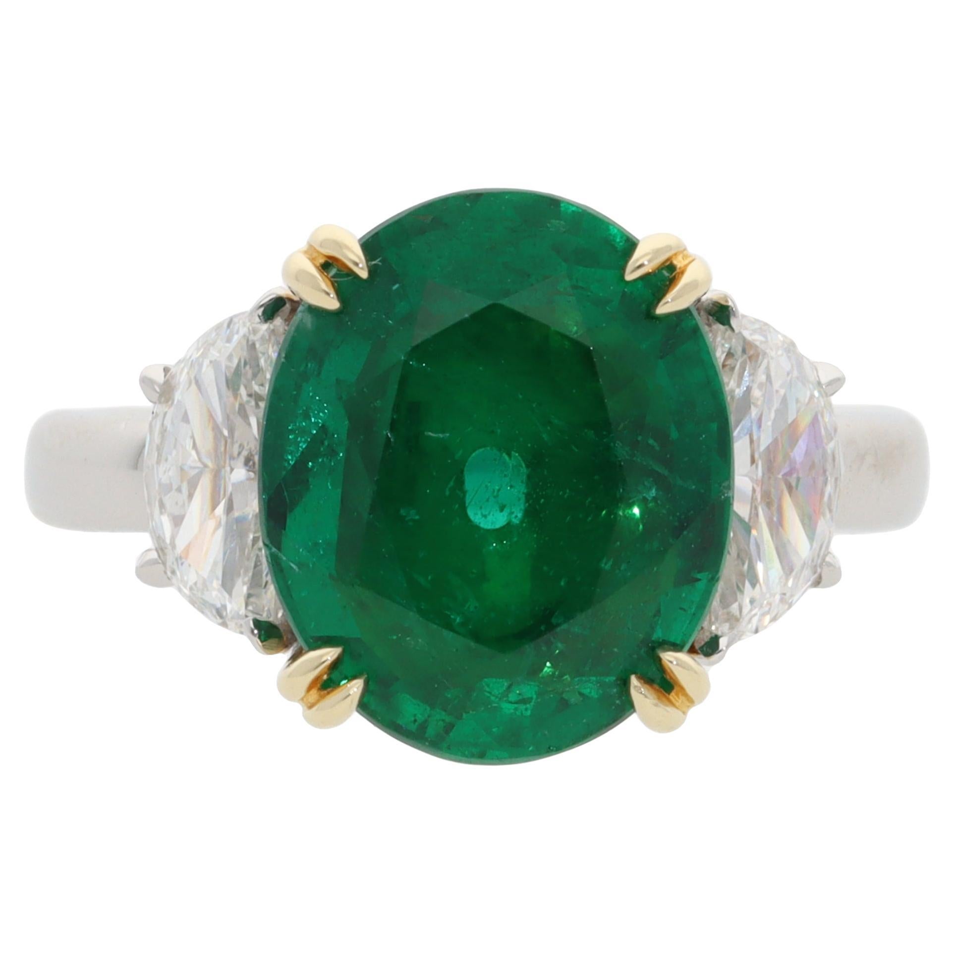 Vintage 4.80ct Zambian Emerald and Diamond Ring