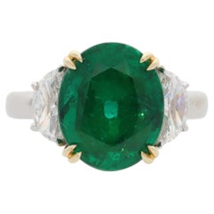 Vintage 4.80ct Zambian Emerald and Diamond Ring