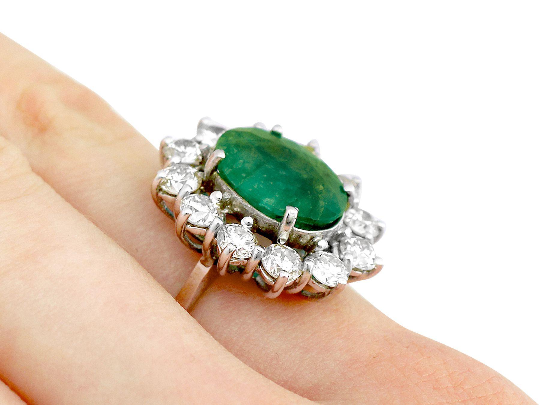 Vintage 4.82 Carat Emerald 3.12 Carat Diamond White Gold Cluster Ring For Sale 2