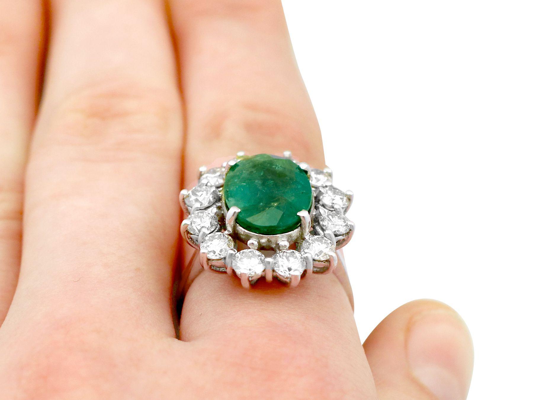 Vintage 4.82 Carat Emerald 3.12 Carat Diamond White Gold Cluster Ring For Sale 3