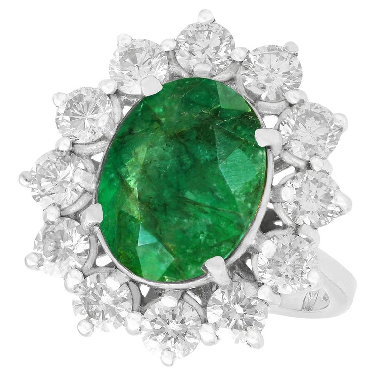 Vintage 4.82 Carat Emerald 3.12 Carat Diamond White Gold Cluster Ring ...