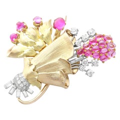 Broche vintage en saphir rose de 4,83 carats, tourmaline de 1,10 carat et diamants