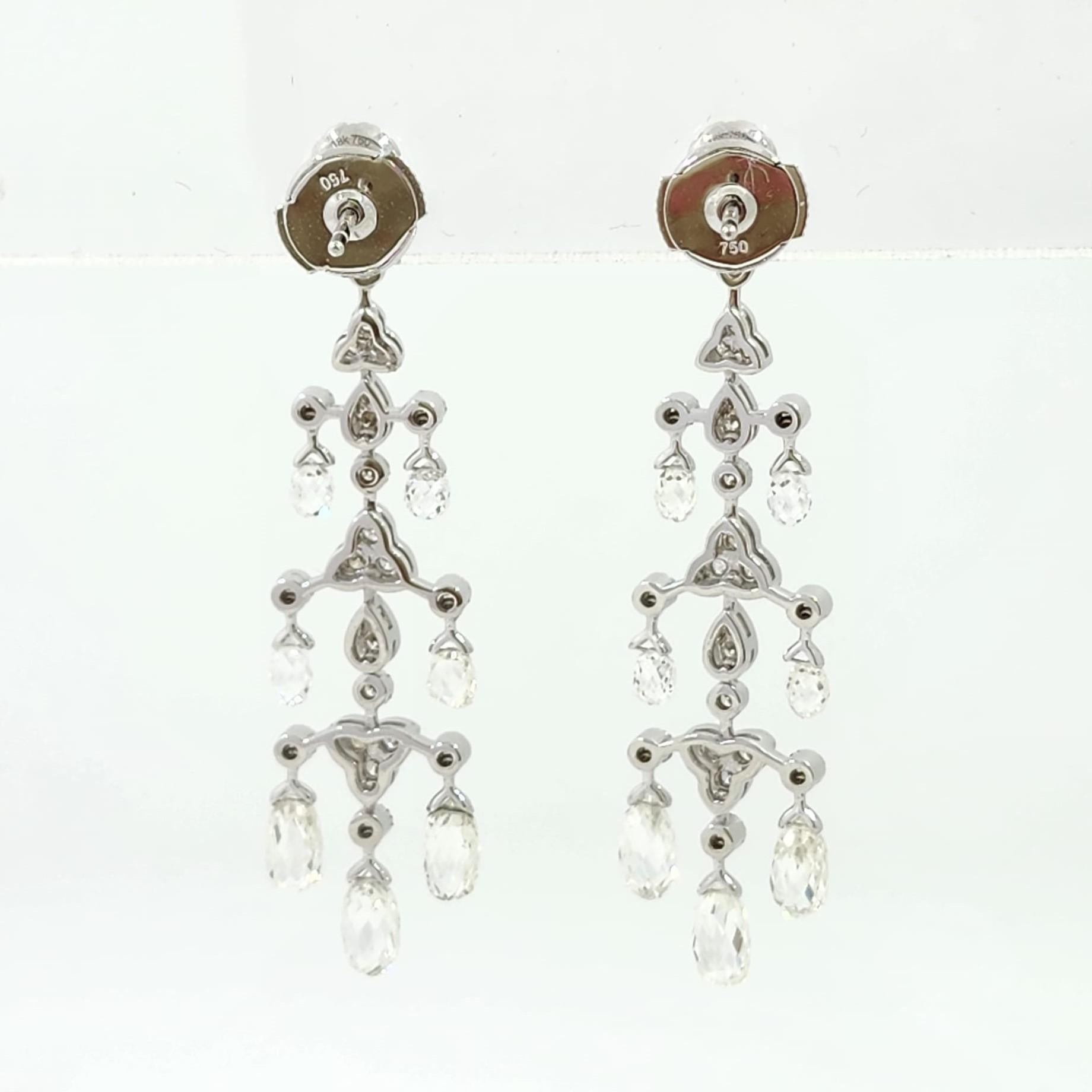 Briolette Cut Vintage 4.83Ct Briolette Diamond Dangle Earrings in 18K White Gold