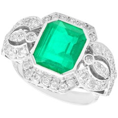 Vintage 4.85 Carat  Emerald and 1.80 Carat Diamond White Gold Gold Cocktail Ring