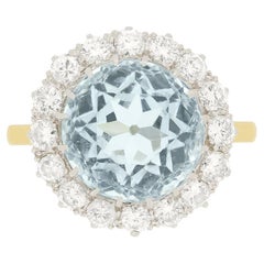 Vintage 4.85 Carat Aquamarine and Diamond Cluster Ring, circa 1950s