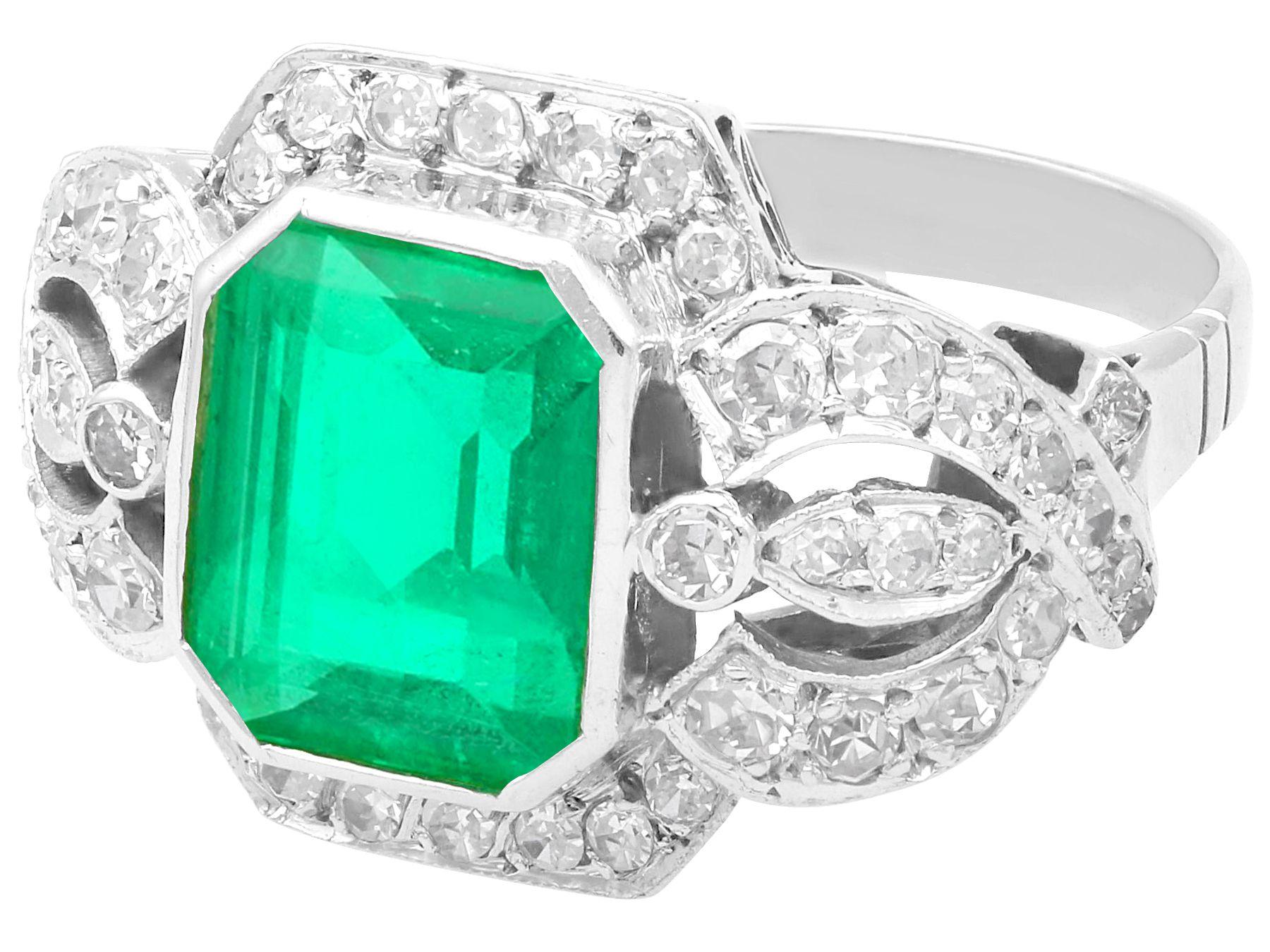 Emerald Cut Vintage 4.85 Carat  Emerald and 1.80 Carat Diamond White Gold Gold Dress Ring For Sale