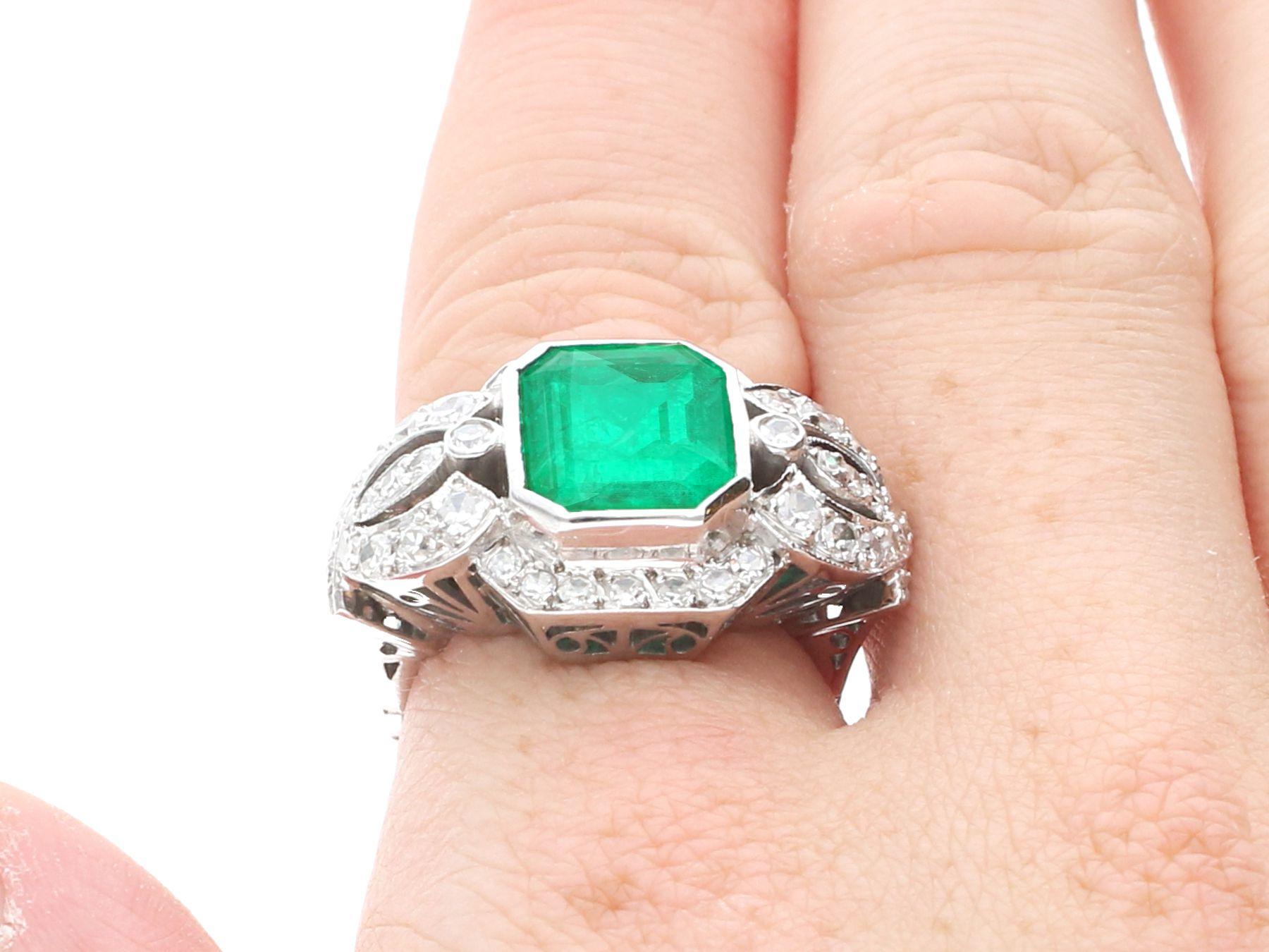 Vintage 4.85 Carat  Emerald and 1.80 Carat Diamond White Gold Gold Dress Ring For Sale 3