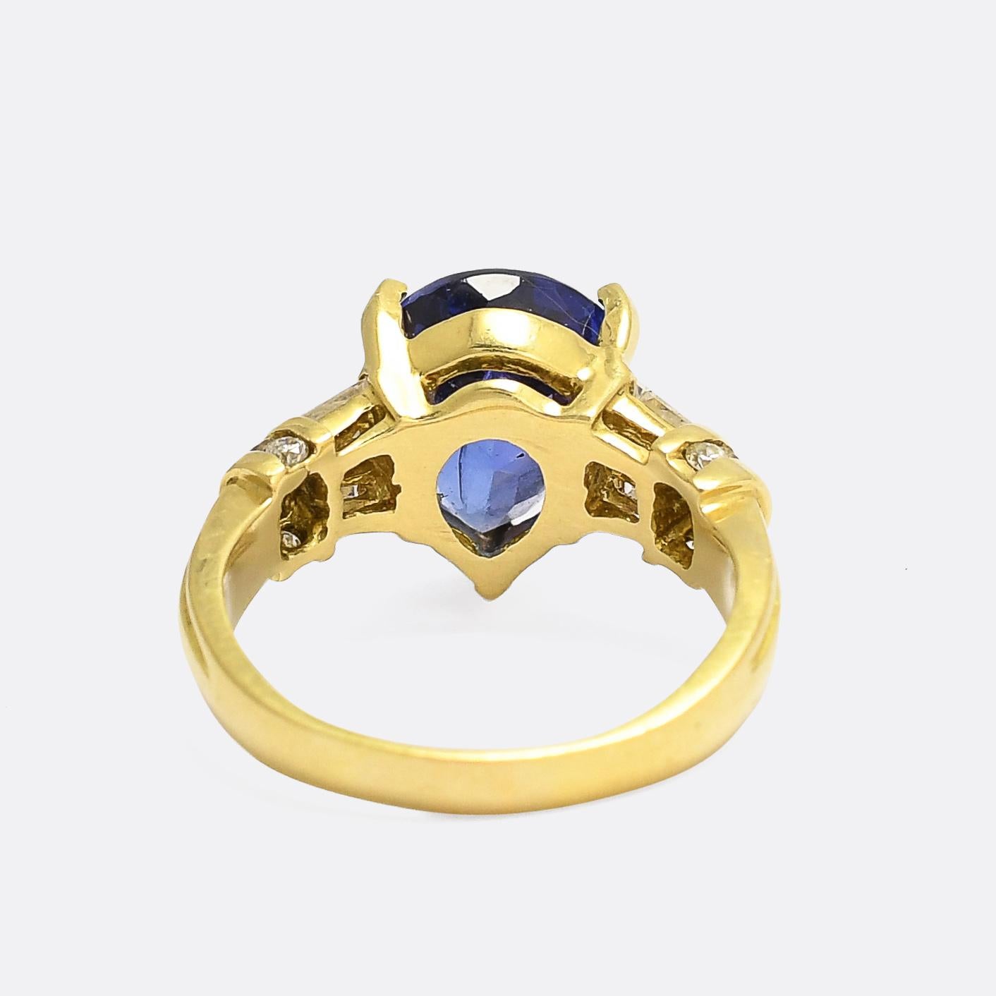 Vintage 4.85ct Pear Cut Tanzanite Diamond Solitaire Ring In Excellent Condition For Sale In Sale, Cheshire