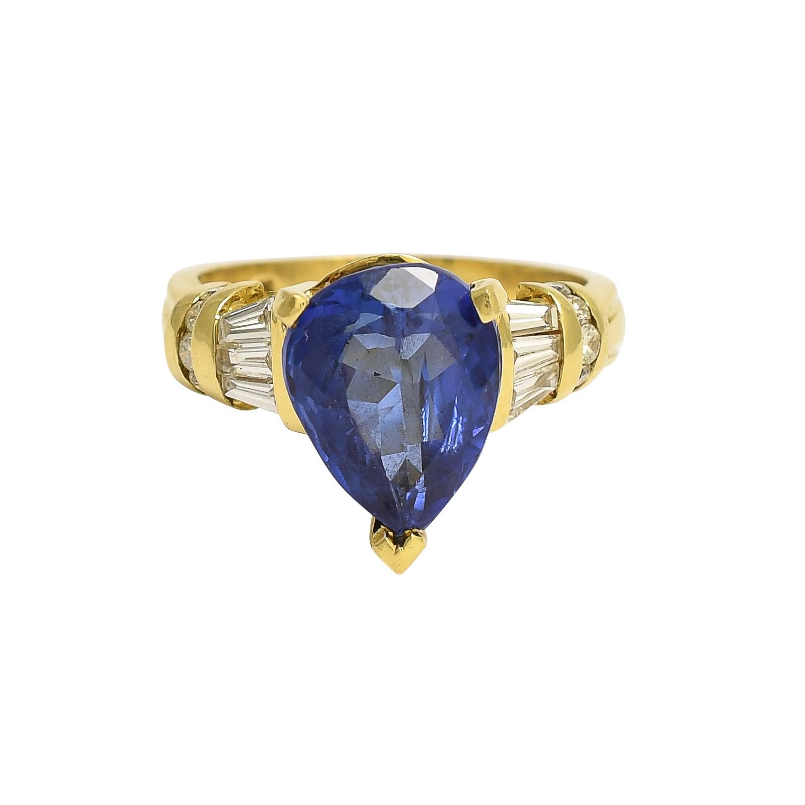 Vintage 4.85ct Pear Cut Tanzanite Diamond Solitaire Ring For Sale