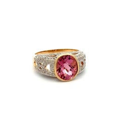 Vintage 4.90 Carat Oval Checkerboard Rubellite Tourmaline and Diamond Gold Ring