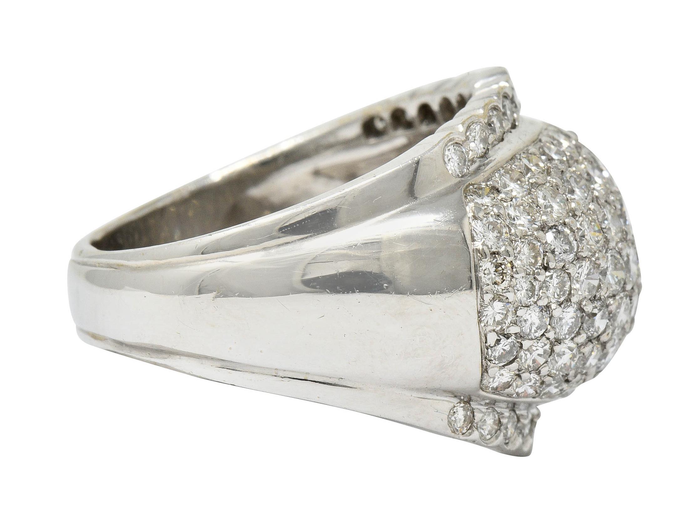 Contemporary Vintage 4.90 Carat Pave Diamond 18 Karat White Gold Bombe Band Ring