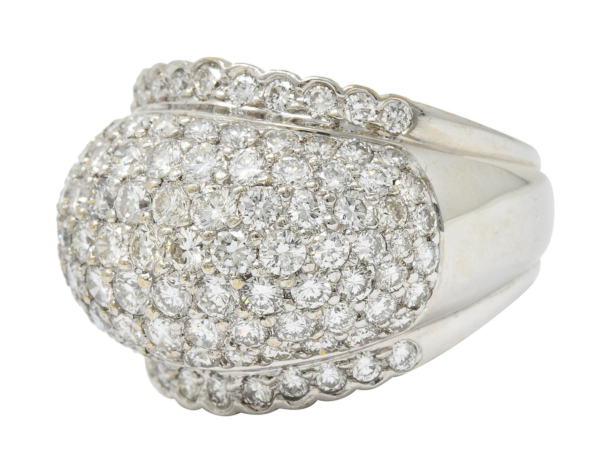 Women's or Men's Vintage 4.90 Carat Pave Diamond 18 Karat White Gold Bombe Band Ring