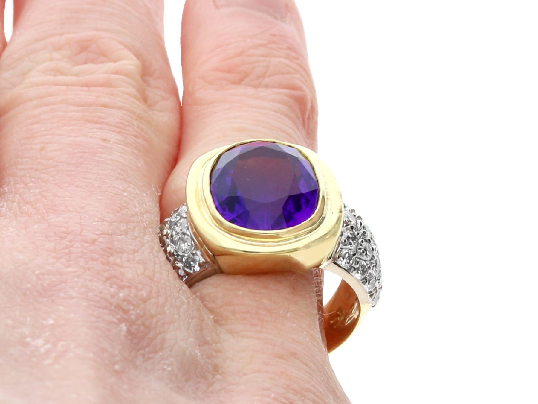 Vintage 4.90ct Amethyst and 0.80ct Diamond 18k Yellow Gold Cocktail Ring For Sale 5