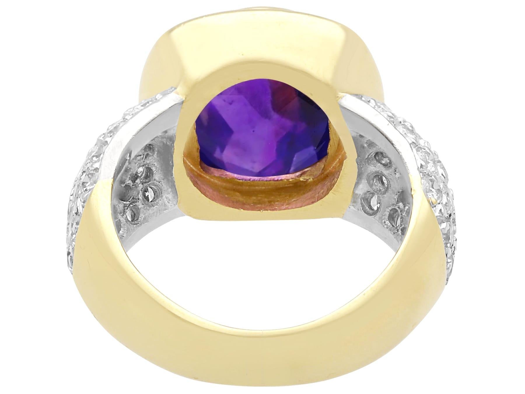 Vintage 4.90ct Amethyst and 0.80ct Diamond 18k Yellow Gold Cocktail Ring In Excellent Condition For Sale In Jesmond, Newcastle Upon Tyne