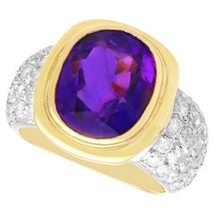 18 Karat Gelbgold Cocktail-Ring mit 4,90 Karat Amethyst und 0,80 Karat Diamant
