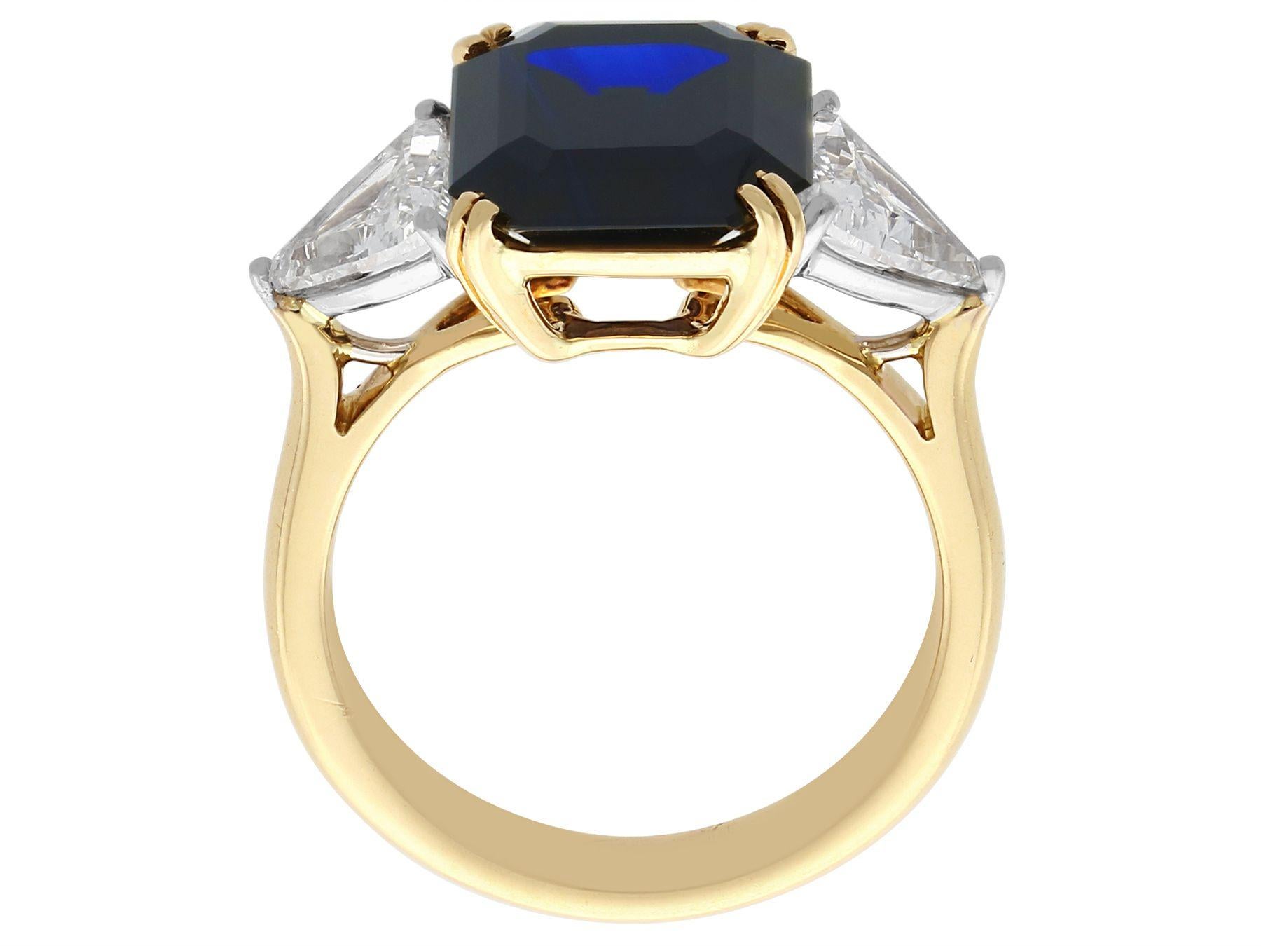 Women's or Men's Vintage 4.91 Carat Sapphire and Diamond, Yellow and White Gold Trilogy Ring