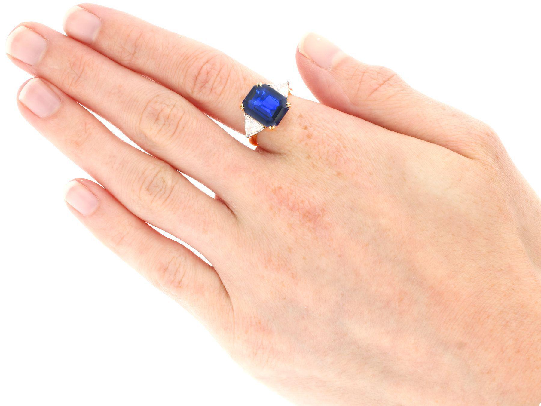 Vintage 4.91 Carat Sapphire and Diamond, Yellow and White Gold Trilogy Ring 2