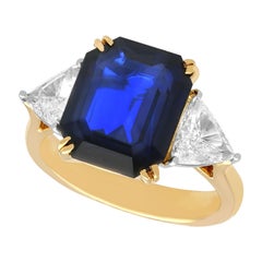 Vintage 4.91 Carat Sapphire and Diamond, Yellow and White Gold Trilogy Ring