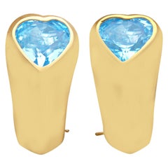 Vintage 4.92 Carat Blue Topaz Yellow Gold Earrings